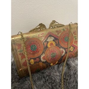 Vintage Brass? Metal Clamshell Ornate Oriental Evening Bag Womens Purse Rare 20s